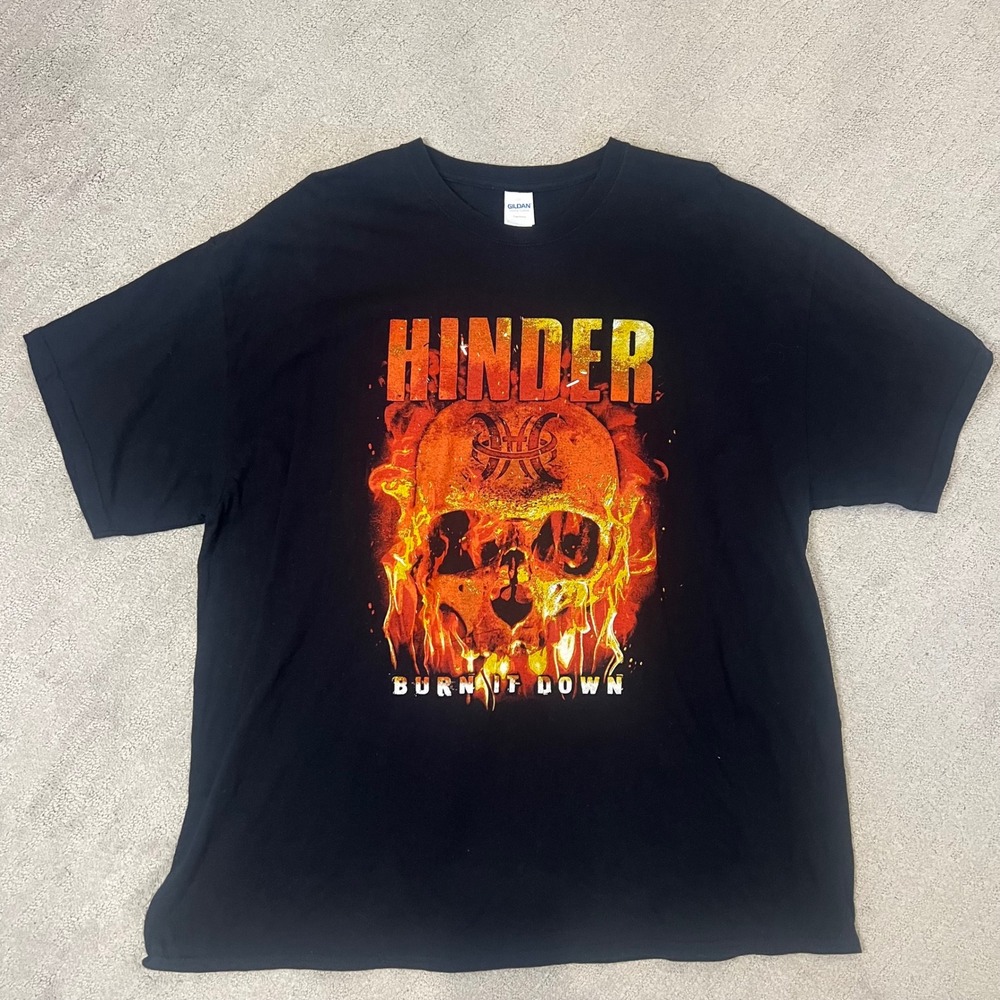 Hinder Burn It‎ Down 2XL Graphic T-Shirt Skull Rock Band Tee Men's Music Black